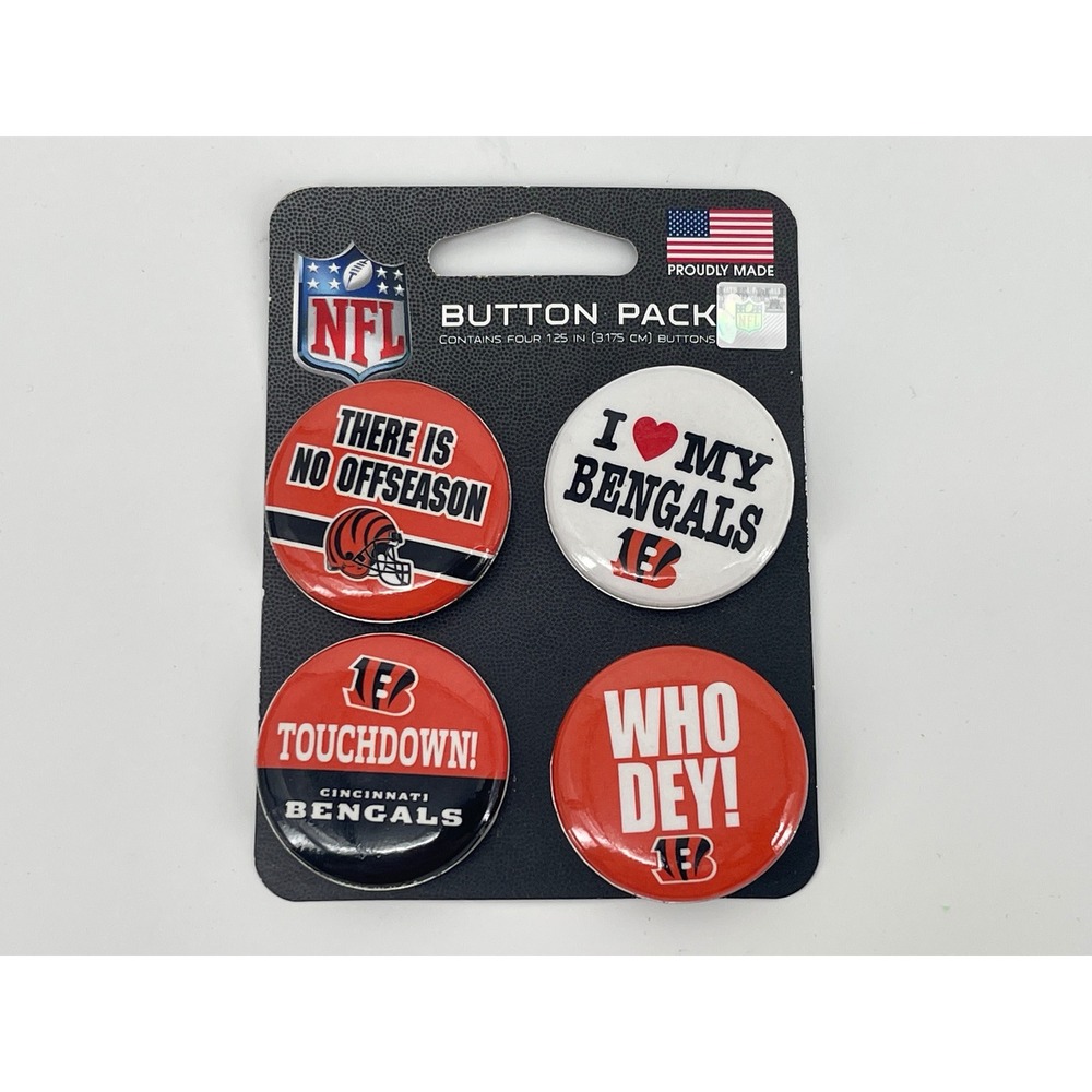 WinCraft NFL Button Pack OS Orange New Cincinnati Bengals 4-Pack Pins Who Dey